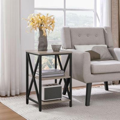 3-Tier Side End Table with Shelf, X-Shaped Side Coffee Snack Table