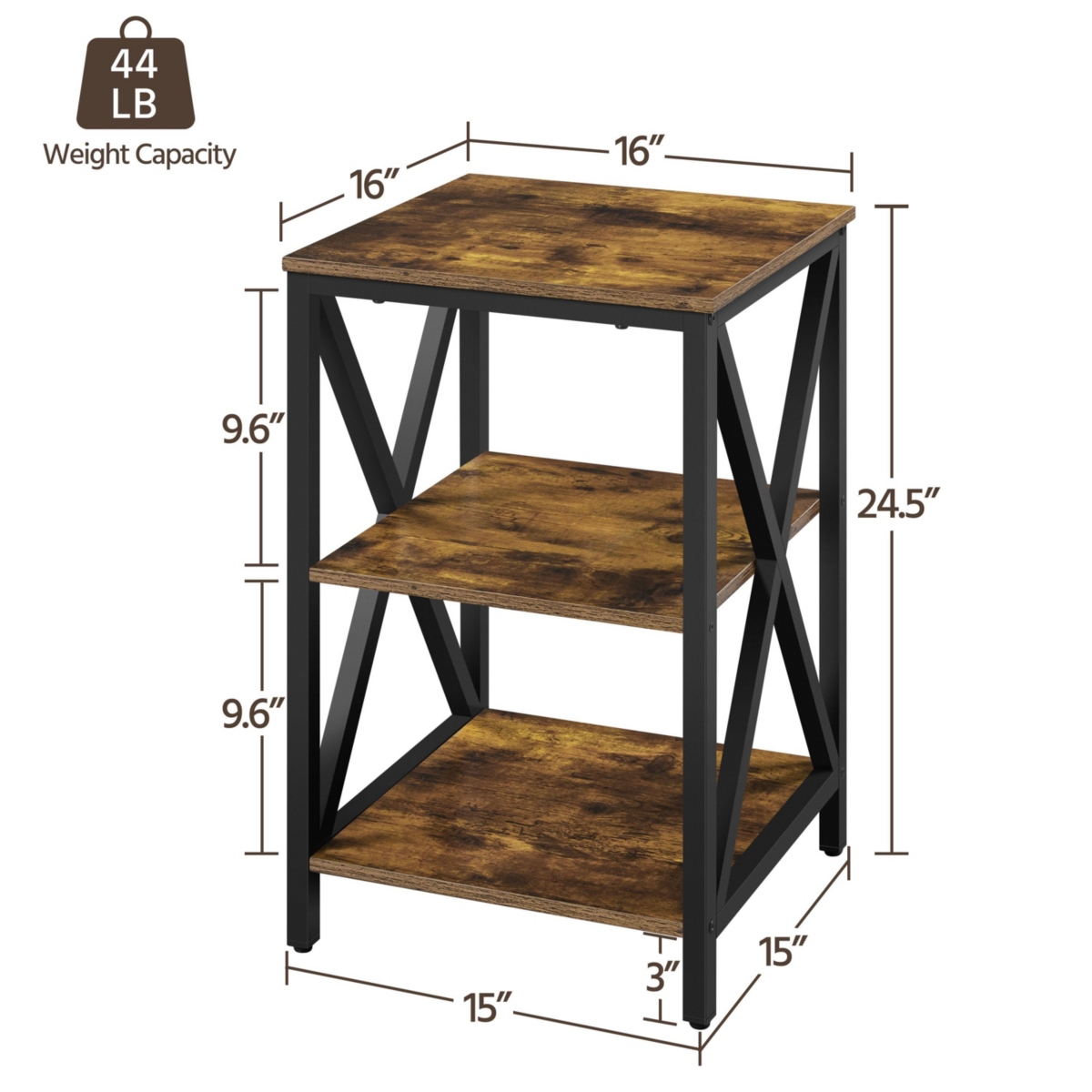 Yaheetech 3-Tier Side End Table with Shelf, X-Shaped Side Coffee Snack Table
