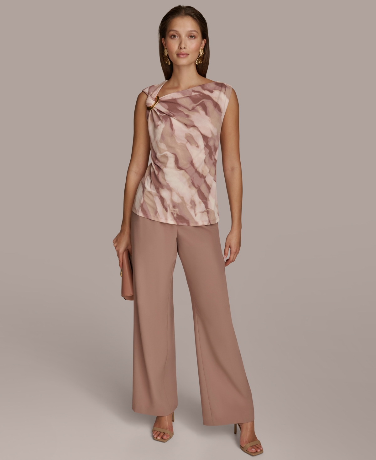 Donna Karan New York Women's Sleeveless Printed Twist-Shoulder Top