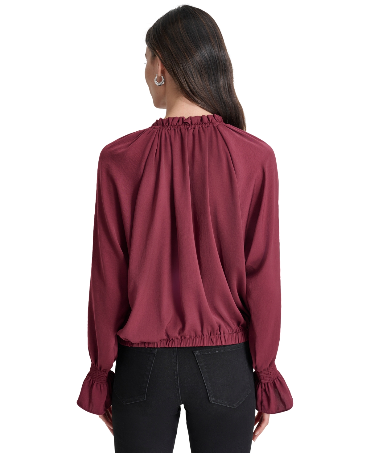 DKNY JEANS WOMEN'S SMOCKED-CUFF RAGLAN-SLEEVE BLOUSE 