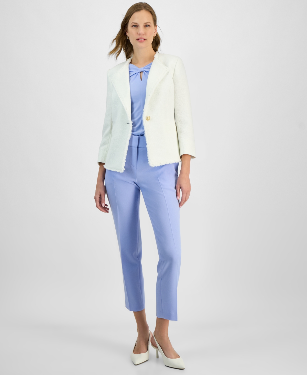 Kasper Women's Tweed One-Button Fringe Blazer, Petite & Regular Sizes