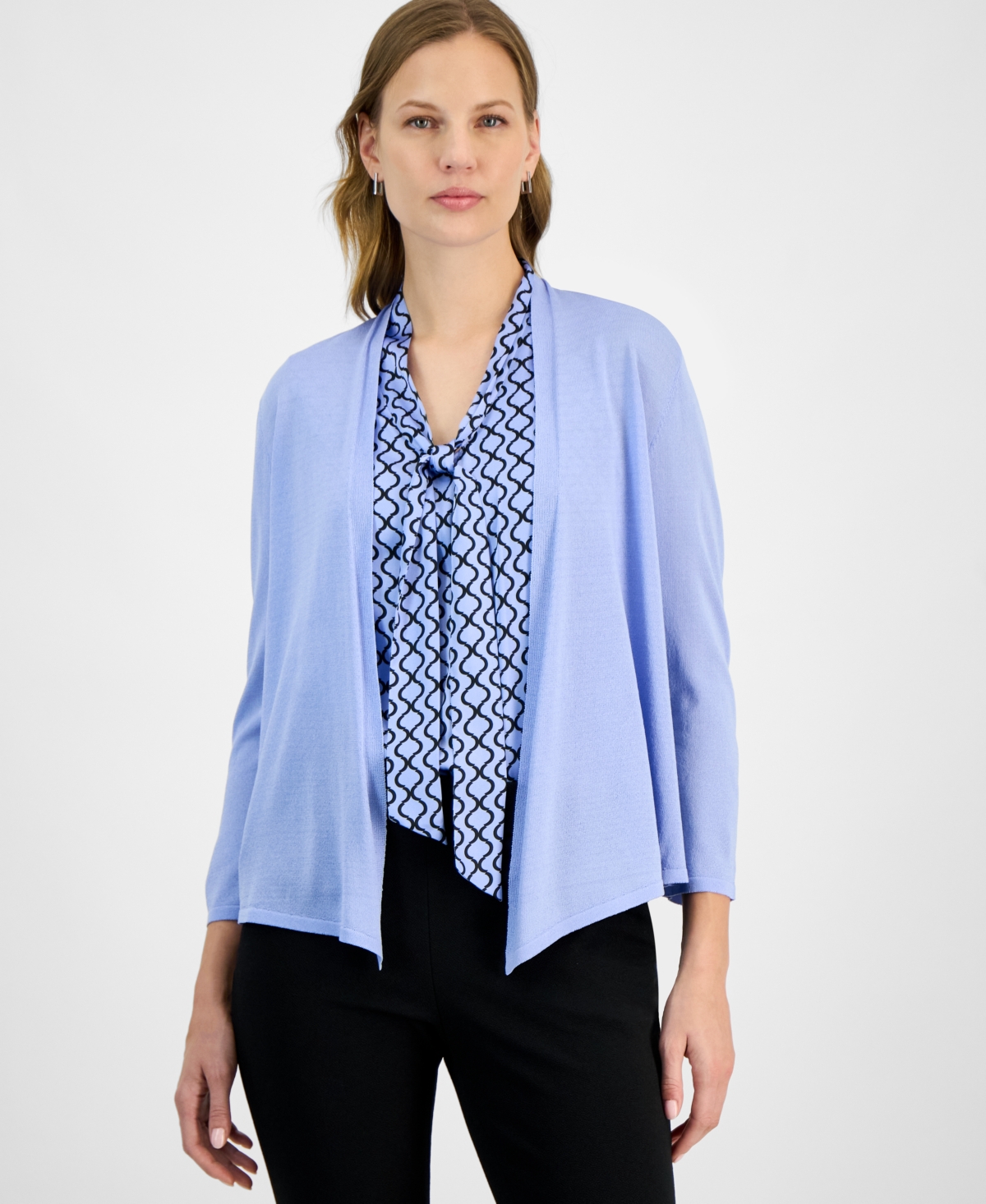 Kasper Women's Solid Soft-edge A-line Cardigan Sweater