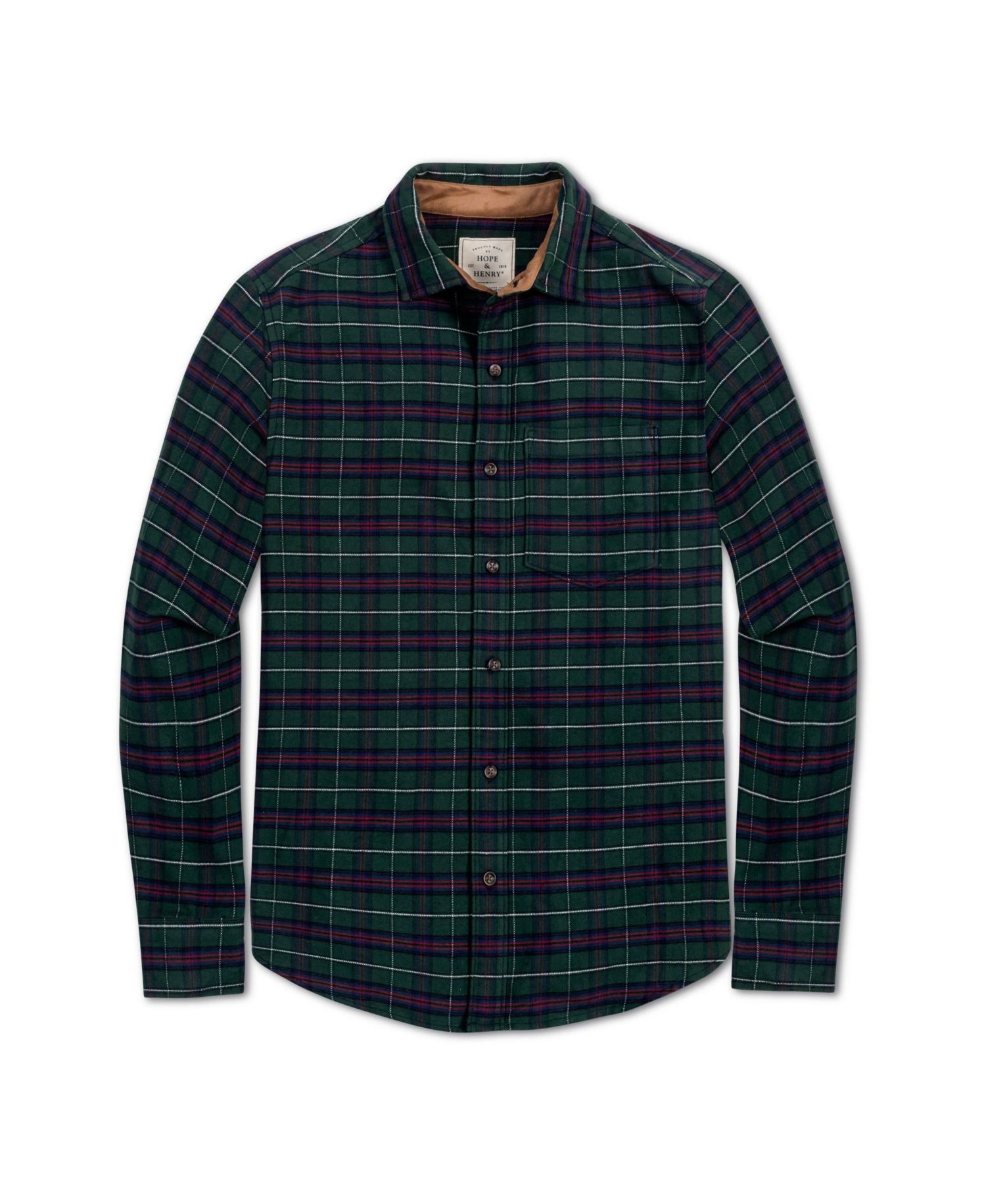 Men's Hope and Henry Organic Flannel Shirt with Suede Detail