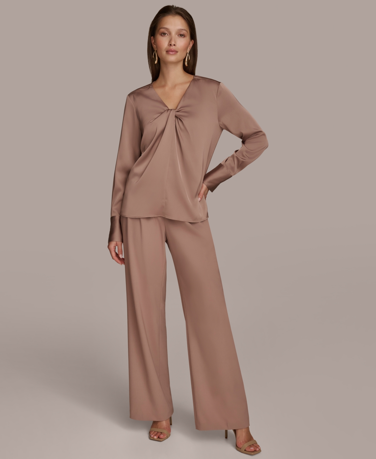 Donna Karan New York Women's Twist Front V-Neck Long-Sleeve Top