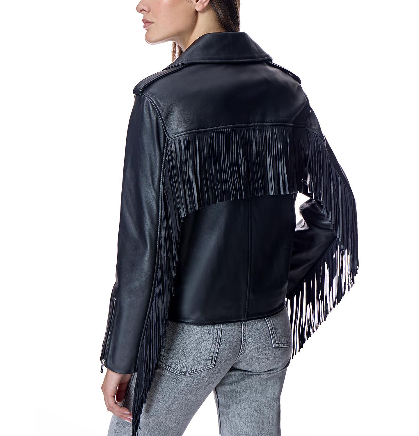 Женская куртка Julia & Stella By Maximilian Moto Jacket With Fringes, цвет: Чёрный — фото 4