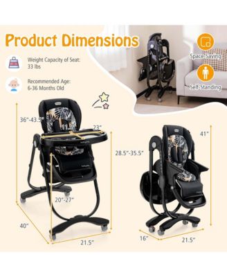 High Chair for Babies & Toddlers with Rolling Wheels Adjustable Height Footrest