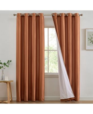 Jefferson Faux Silk Semi Sheer Light Filtering Microfiber Lined Grommet Lightweight Window Curtain Panels, Set of 2