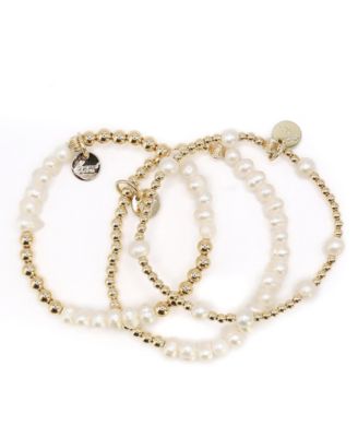 Non-Tarnishing Gold Filled Balls and Freshwater Pearl Bracelet Stack