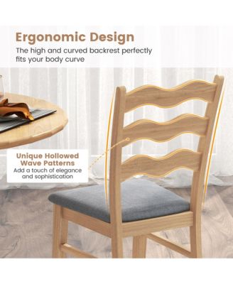 Dining Chair Set of 4 w/ Padded Seat Hollowed Wave Backrest Rubber Wood Frame