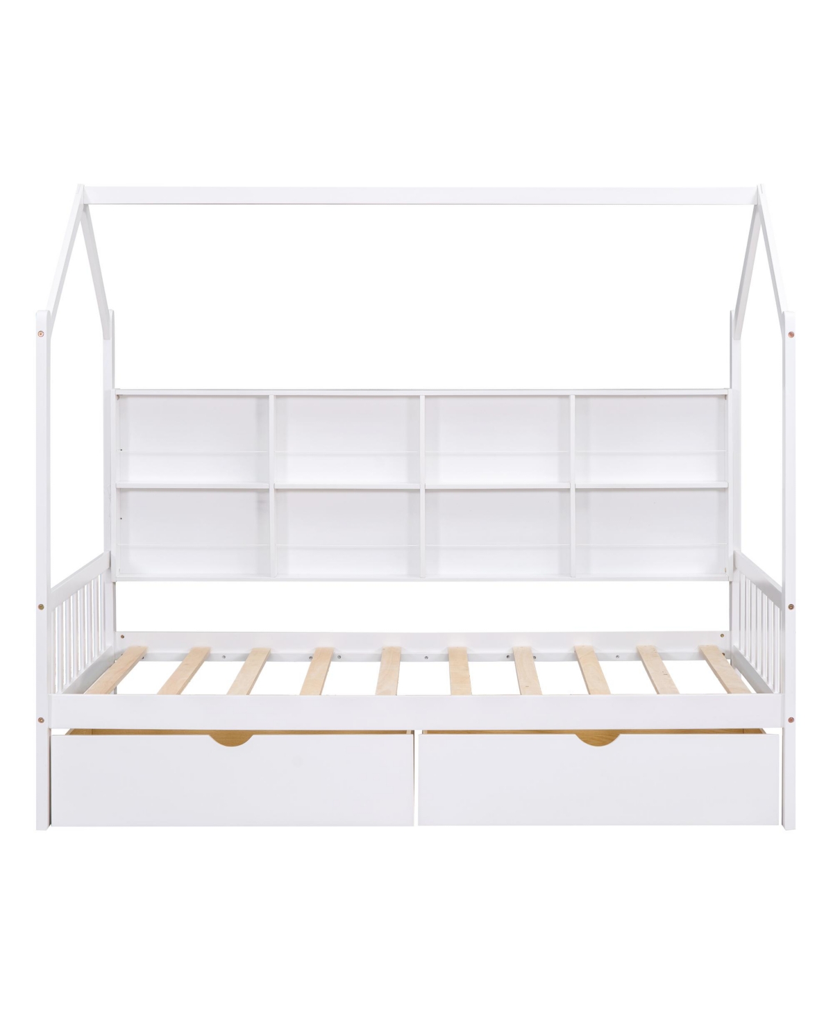 Slickblue Wooden Twin Size House Bed with 2 Drawers,Kids Bed with Storage Shelf,- White