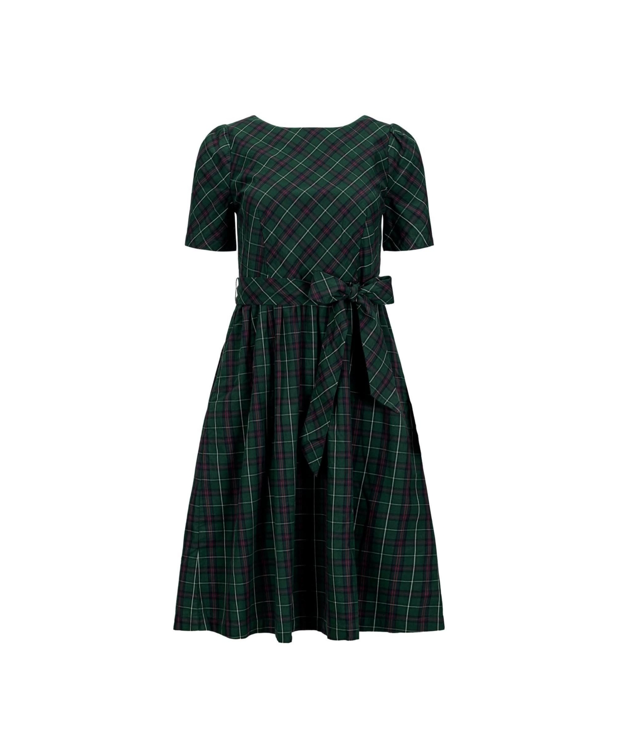 Hope & Henry Women's Organic Short Sleeve Holiday Dress with Waist Sash