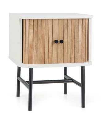 Set of 2 Nightstand Compact Modern End Side Table w/ Sliding Doors