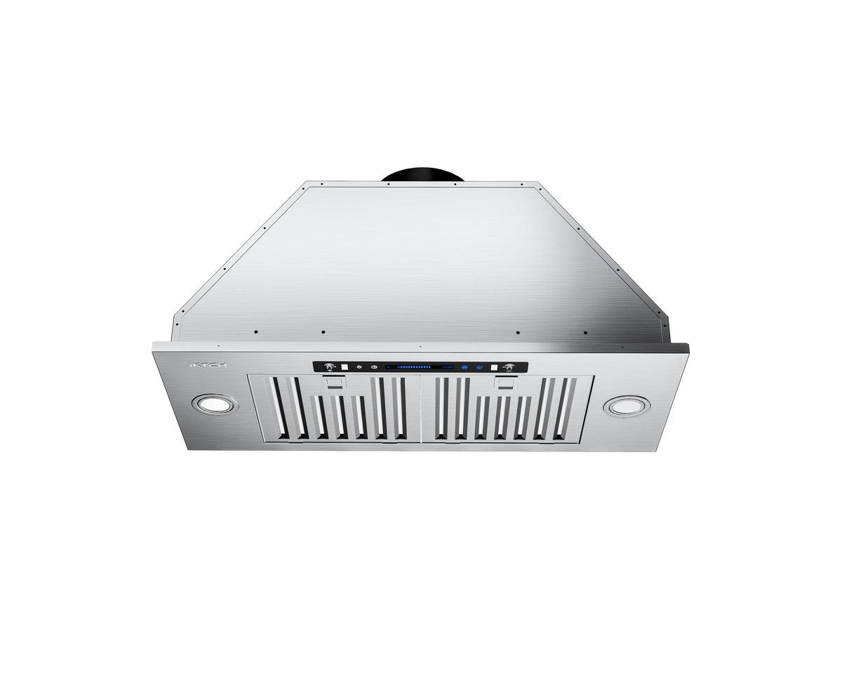 Iktch inch Built-in/Insert Range Hood 900 Cfm, Ducted/Ductless Convertible Duct, Stainless Steel Kitchen Vent Hood with 4 Speed Gesture Sensing&Tou