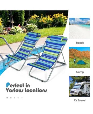 Portable Beach Chair Set of 2 with Headrest