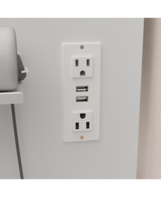 5-Drawers White Makeup Vanity Sets Dressing Table Sets With Stool, LED Lighted Mirror, Power Strip and Hair Dryer Holder