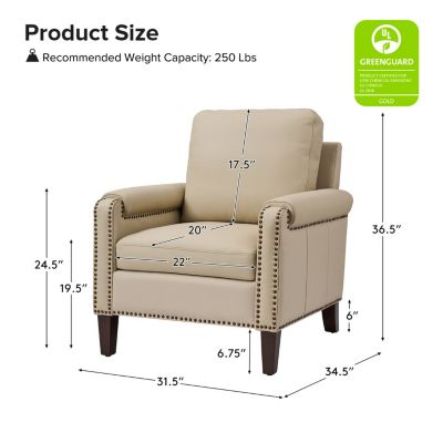 Kunz Transitional Genuine Leather Armchair with Removable Back Cushion