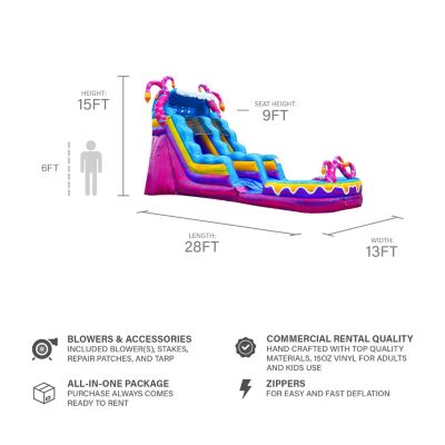 15 FT Mystery Jungle Commercial Grade Inflatable Water Slide with Pool (with Blower)