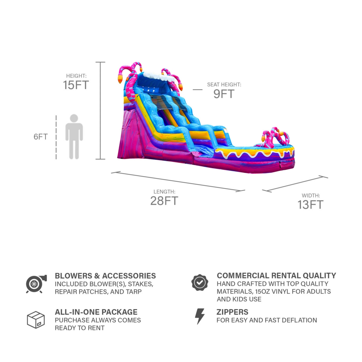 JumpOrange Mystery Jungle Commercial Grade Water Slide with Detachable Deep Pool for Kids and Adults (with Blower), Outdoor Indoor, Wet Dry Use, T