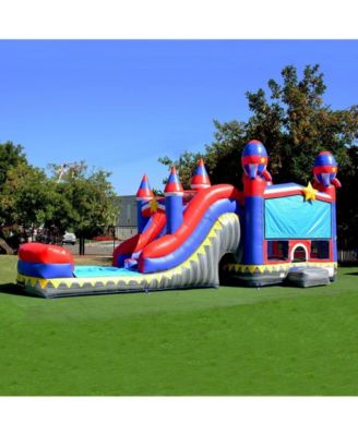 Commercial Grade Inflatable Rocket Titan Dual Lane Bounce House with Slide Combo and Blower, Party Combo Moonwalk, 100% PVC VINYL
