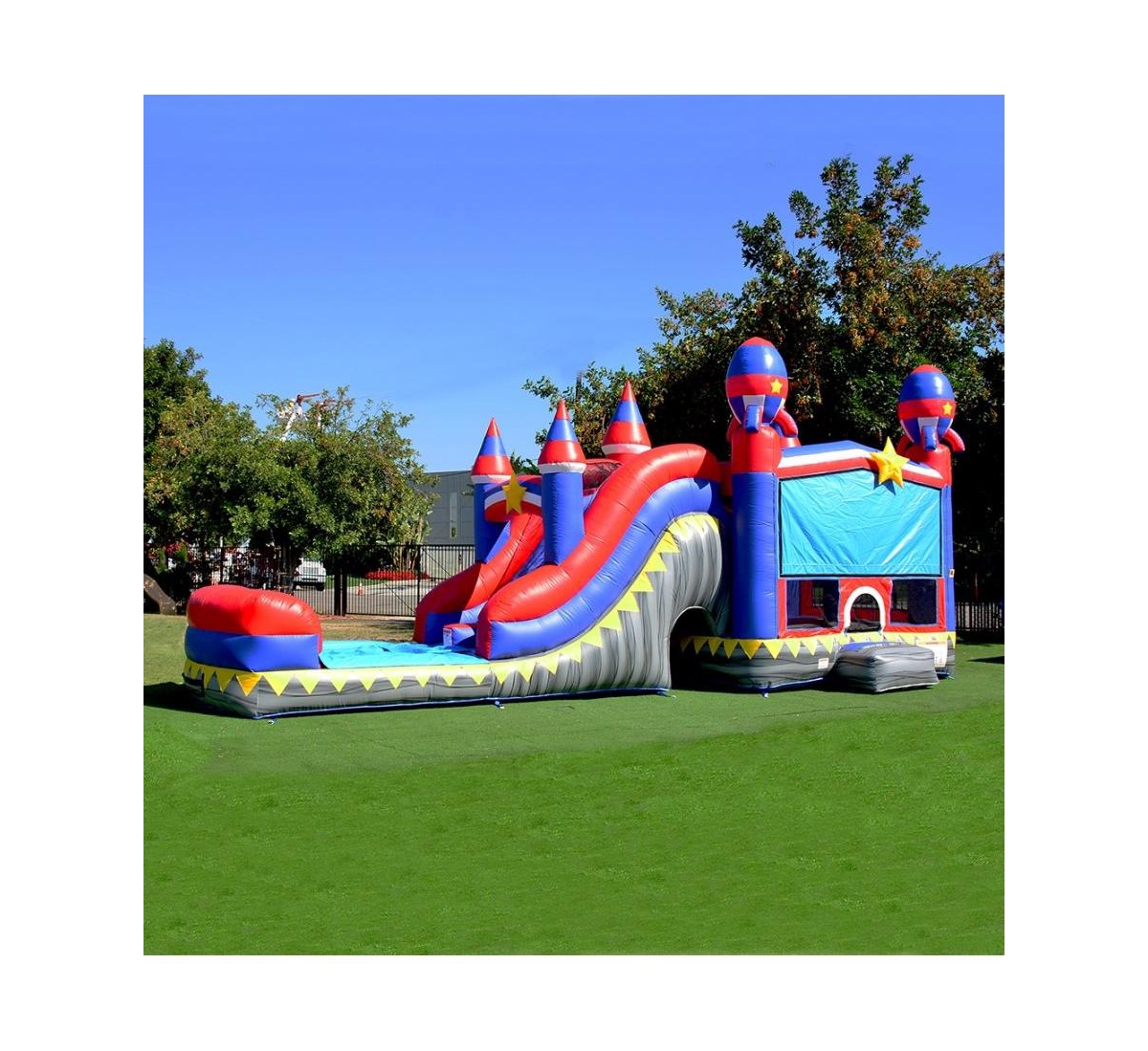 JumpOrange Commercial Grade Inflatable Rocket Titan Dual Lane Bounce House with Slide Combo and Blower, Party Combo Moonwalk, 100% Pvc Vinyl - Open Mi