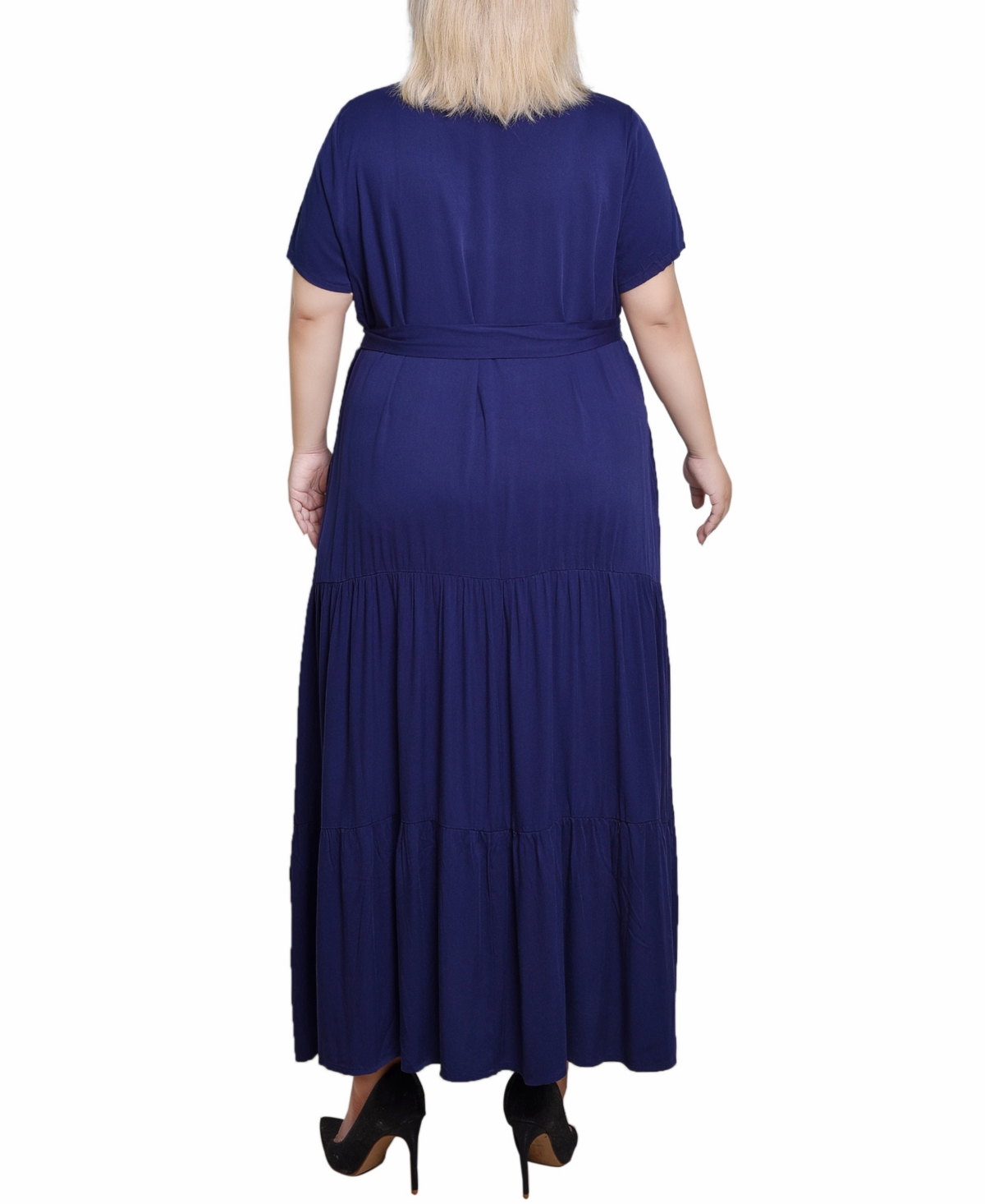 Ny Collection Plus Size Short Sleeve Midi Twill Dress In Navy