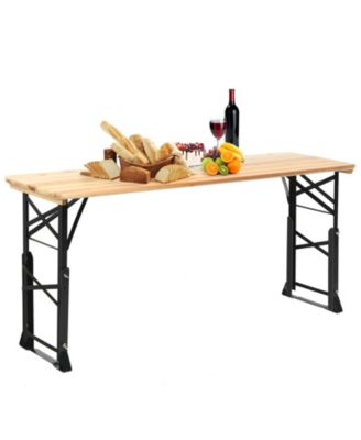 66.5 Inch Outdoor Wood Folding Picnic Table with Adjustable Heights