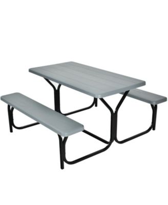 Outdoor Picnic Table Bench Set with Metal Base