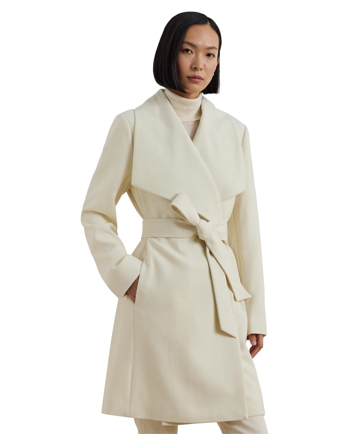 RALPH LAUREN WOMEN'S CREPE BELTED WRAP COAT 