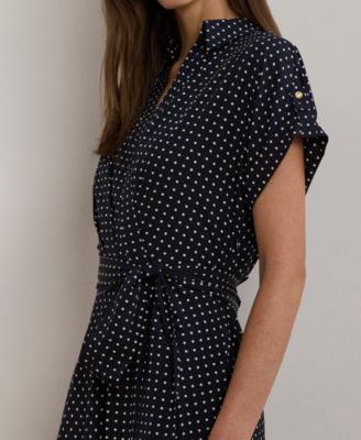 Lauren Ralph Lauren Women's Polka-Dot Belted Crepe Dress - Macy's