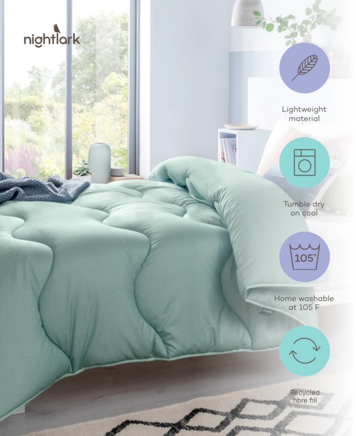 Night Lark Coverless Linen Comforter, Queen In Green