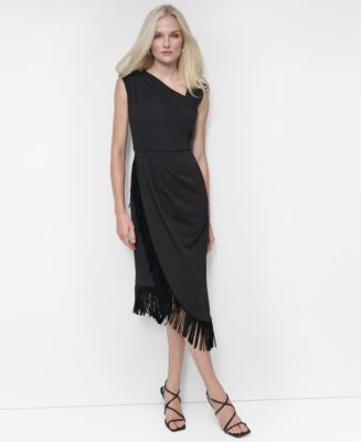 DKNY Women's Asymmetrical Fringe-Hem Cocktail Dress