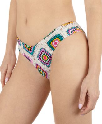Juniors' Crochet Diamonds Printed Bikini Bottoms