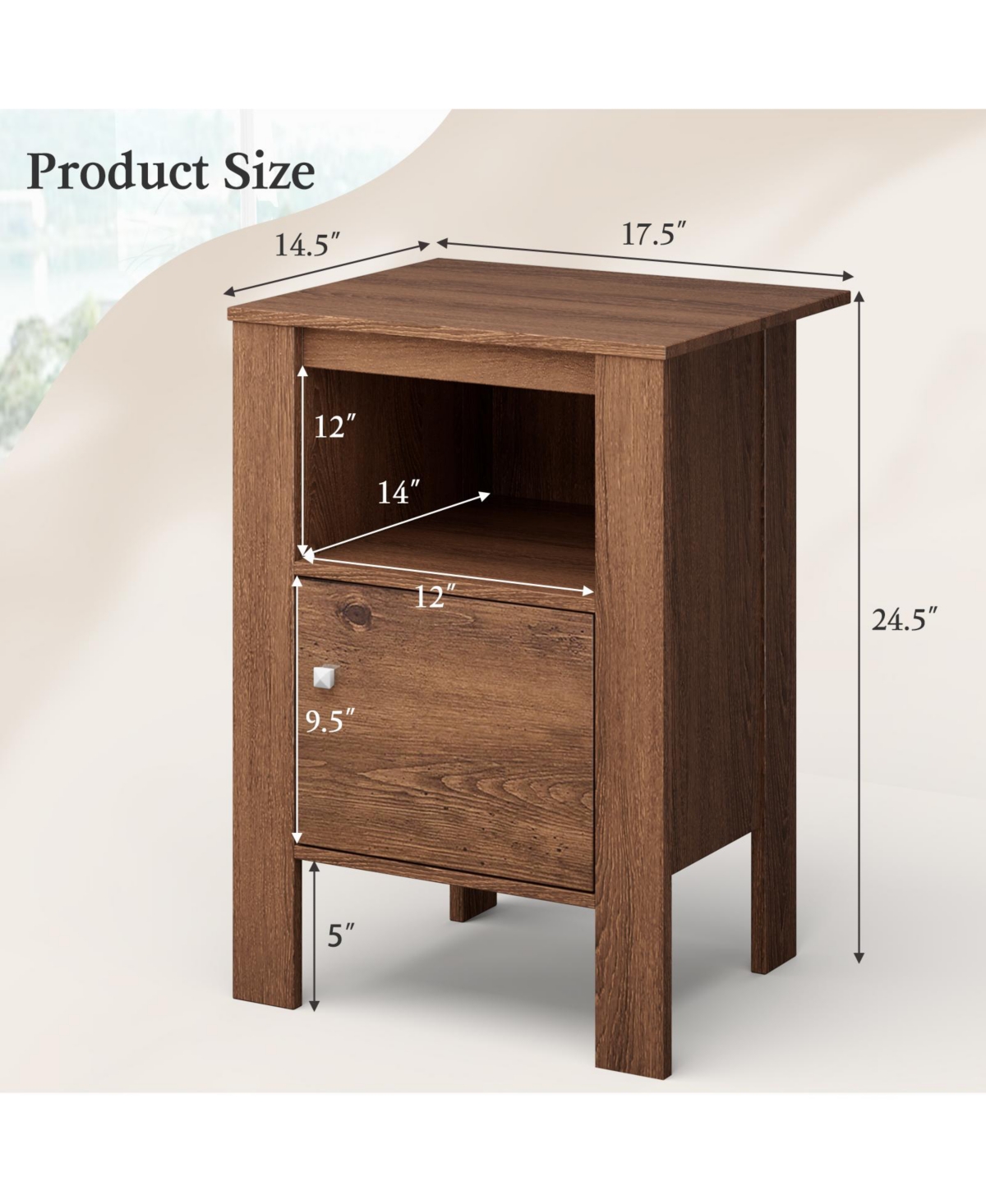 Gymax Set of 2 Nightstand Compact Side Sofa Table Open Shelf & Cabinet Rustic- Walnut