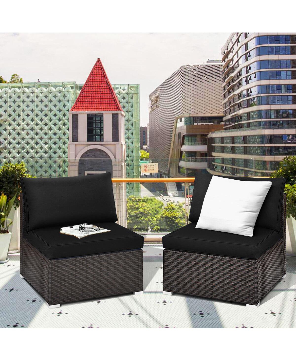 Skonyon 2 Pieces Patio Rattan Armless Sofa Set with 2 Cushions and 2 Pillows