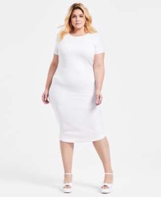 Bar III - Trendy Plus Size Ponte Ruched Short-Sleeve Midi Dress