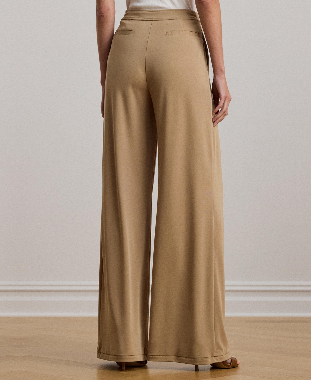 Shop Ralph Lauren Women's Pleated Stretch Jersey Wide-leg Pants, Regular & Petite In Classic Camel