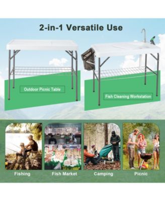 Portable Camping Fish Cleaning Table with Grid Rack and Faucet