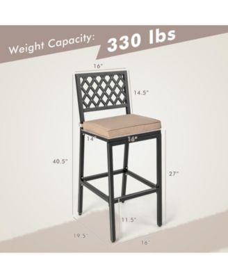 Set of 2 Patio Bar Chairs with Detachable Cushion and Footrest