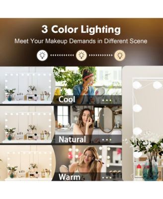 White Makeup Vanity Table Dressing Desk W/3-Mirrors,Lighted Mirror, Drawers, Hidden Storage Shelves Carved Metal Handles