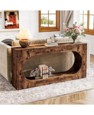 Console Table, 63-Inch Narrow Sofa Entryway Table with 2-Tier Storage Shelf, Wood Hallway Behind Couch Table for Living Room, Rustic Brown