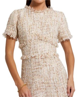Mac Duggal Women's Boucle Short Sleeve A Line Midi Dress