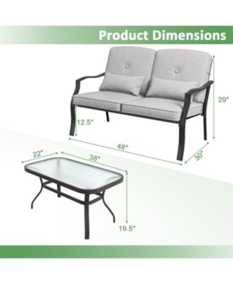 Outdoor Loveseat Chair Set with Tempered Glass Coffee Table