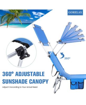 5-Position Adjustable Outdoor Chaise Chair Recliner Chair with Canopy Shade