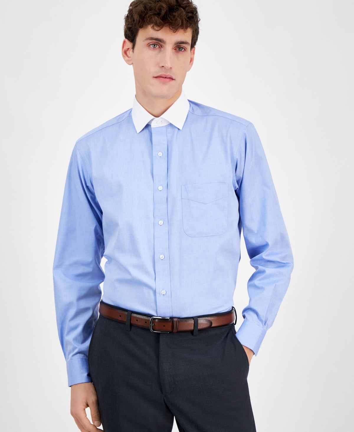 CLUB ROOM MEN'S PINPOINT SOLID DRESS SHIRT, EXCLUSIVELY AT MACY'S 