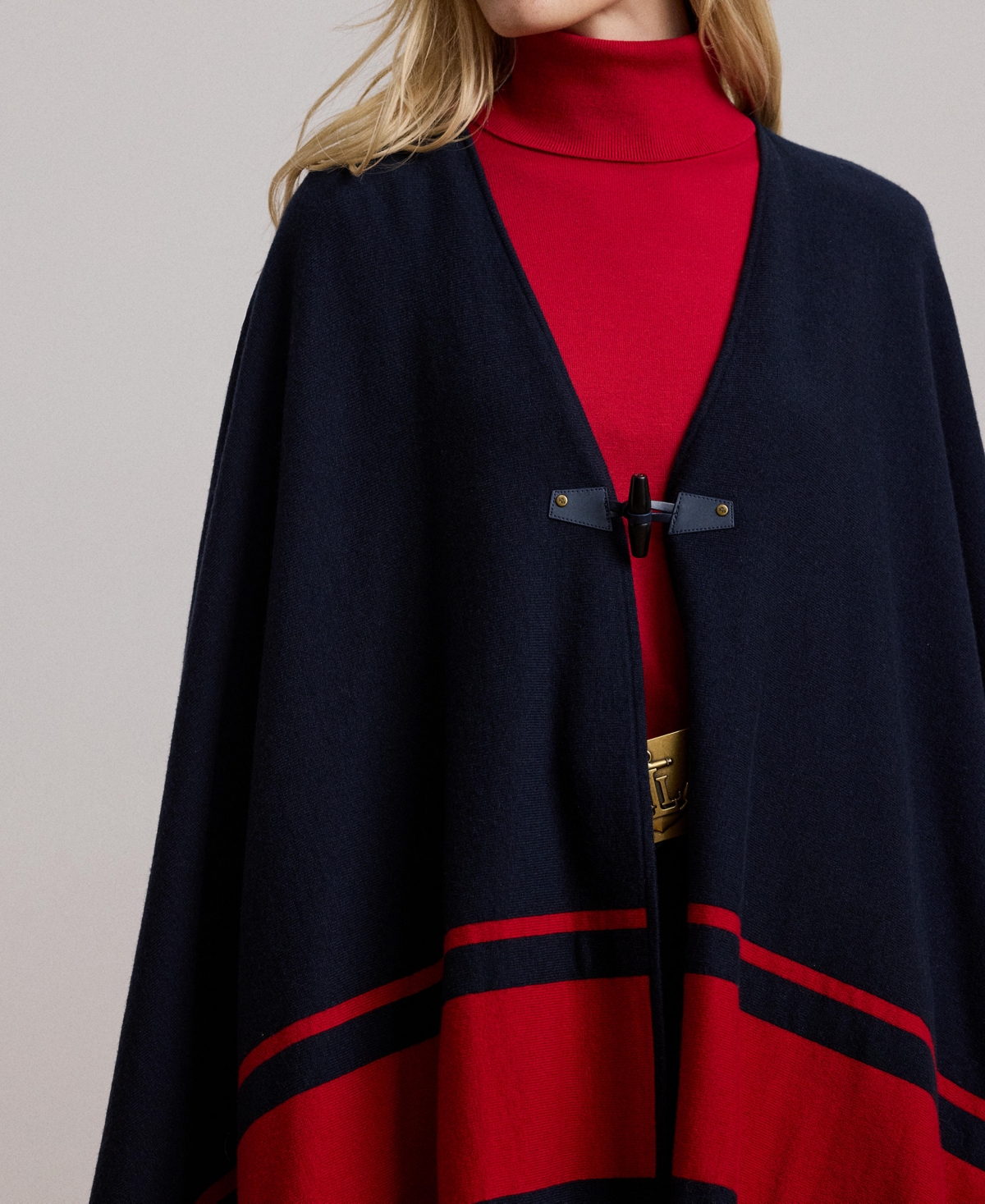 Lauren Ralph Lauren Women's Intarsia-Knit Two-Tone Poncho, Regular & Petite -Festive Red
