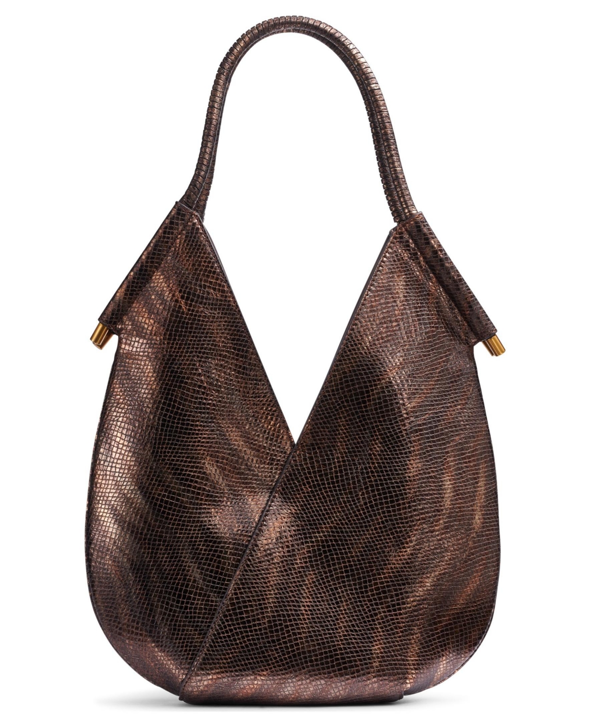 Donna Karan Baldwin Mini Metallic Snake Shoulder With Leather Wrapped Rounded Handle In Snake Gold