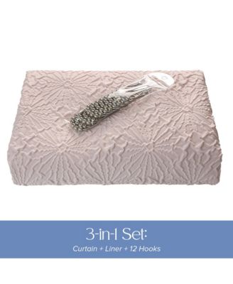 Starburst Water Repellent Crinkle Shower Curtain with Snap-in Liner and Hooks Set, 71"X72"