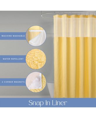 Starburst Water Repellent Crinkle Shower Curtain with Snap-in Liner and Hooks Set, 71"X72"