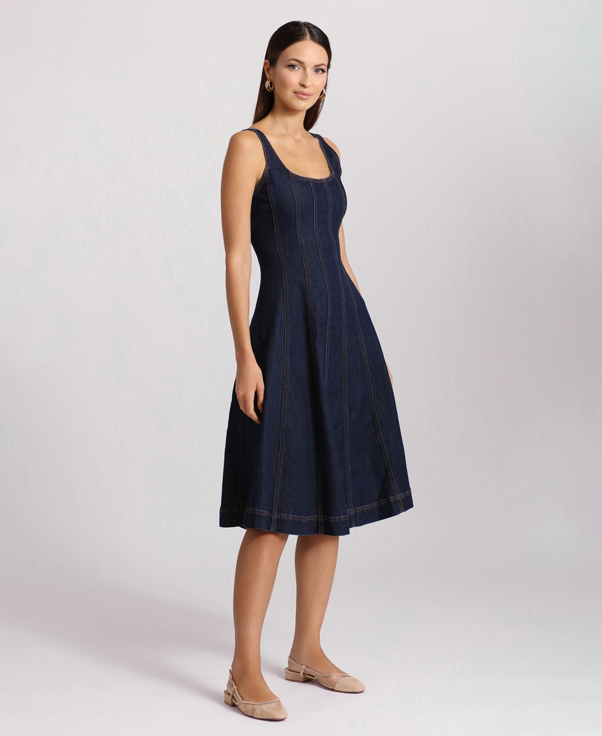 Avec Les Filles Women's Paneled Denim Fit & Flare Dress