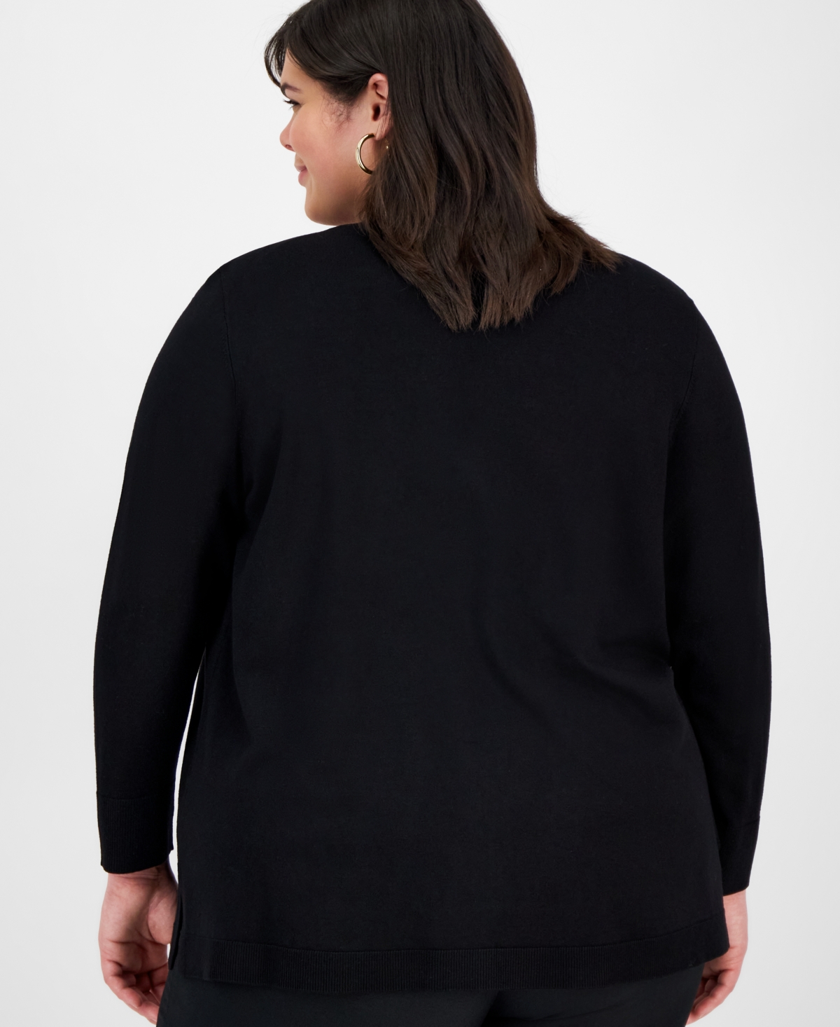 Kasper Plus Size Embroidered Open-front Cardigan In Black